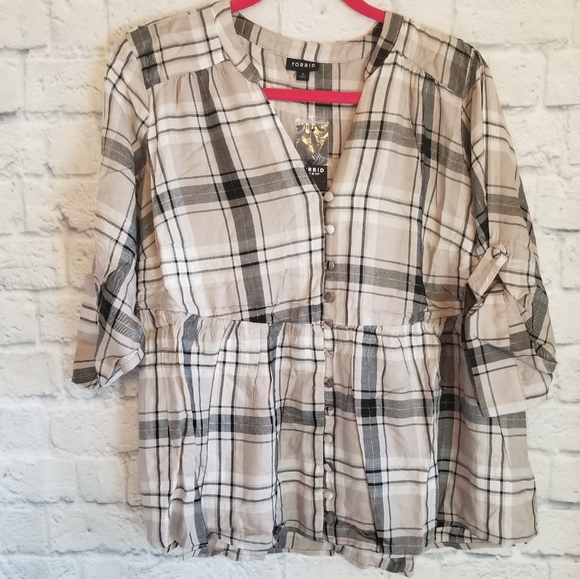 torrid Tops - Torrid Plaid Babydoll Flowy Twill Button Shirt New